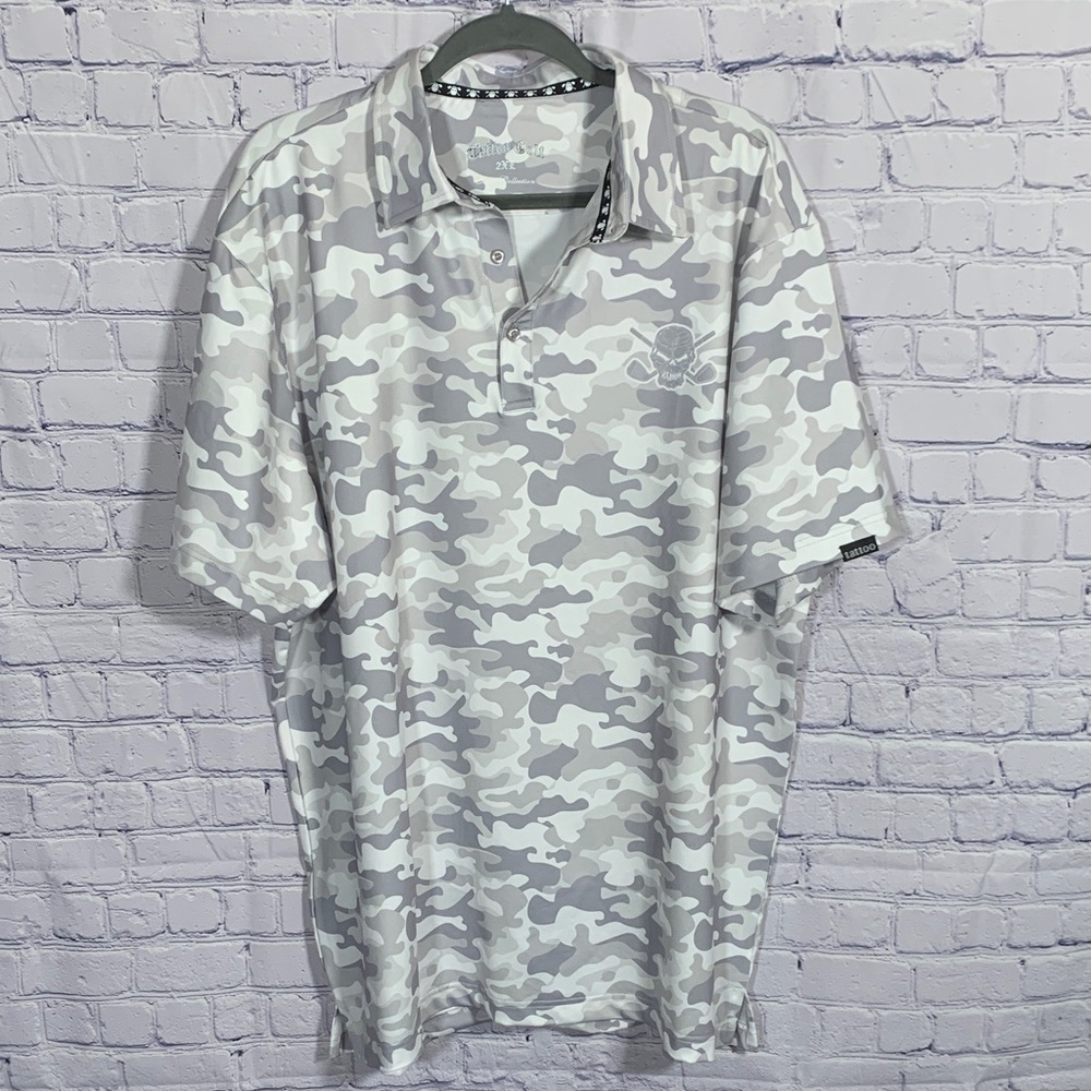 Tattoo Golf Mens Game Collection Camo Golf Polo Gray Size 2XL Short Sleeve Cool